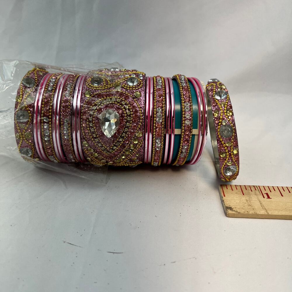 Pink Rhinestone Bangle Set Stack Desi Bridal Wedd… - image 4